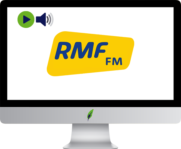 Afbeelding computerscherm met logo radiozender RMF FM - Polen - in kleur op transparante achtergrond - 600 * 496 pixels